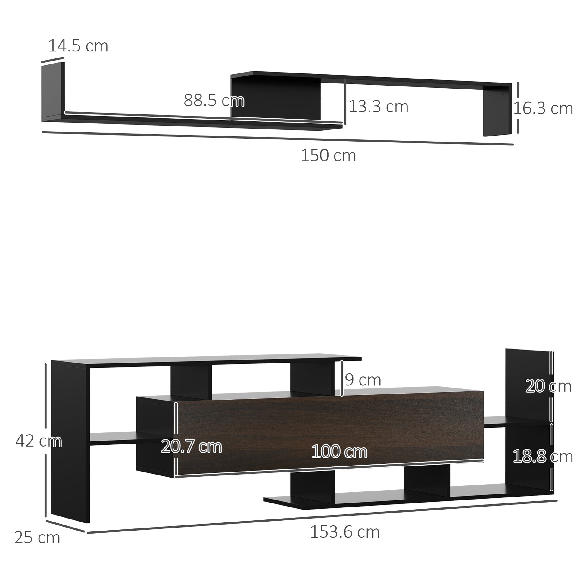 Homcom Modern TV Cabinet with Wall Shelf