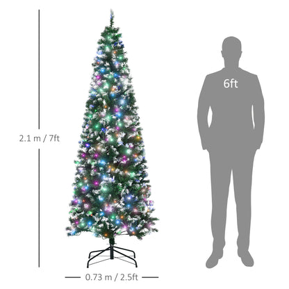 Homcom 7FT Tall Prelit Pencil Slim Artificial Christmas Tree with Realistic Branches