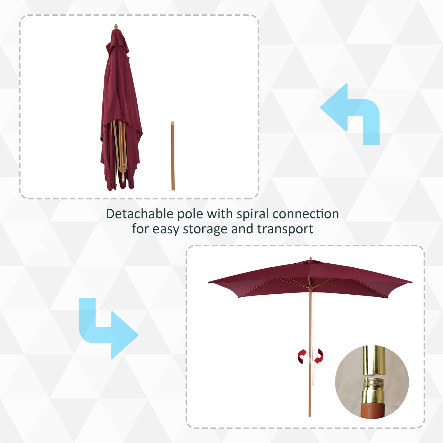 Outsunny 2 x 3m Wooden Garden Parasol Umbrella Outdoor Sun Shade Canopy