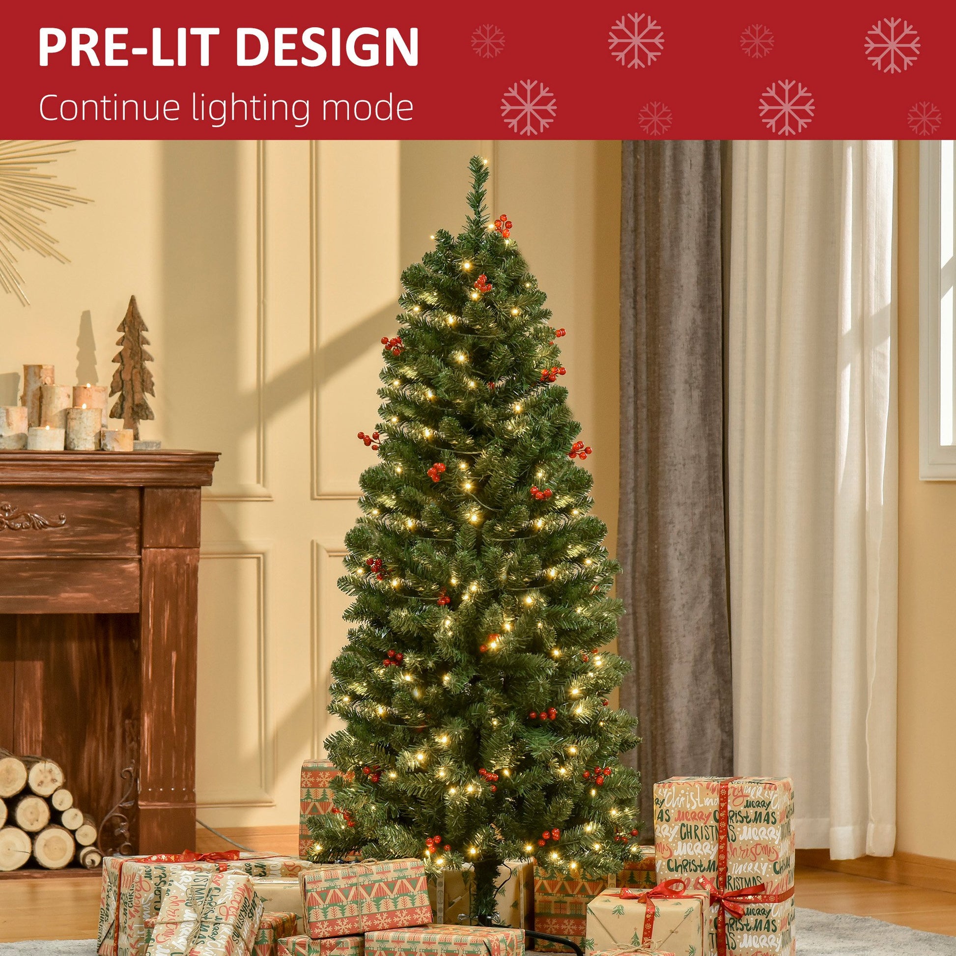 Homcom 5FT Prelit Artificial Pencil Christmas Tree with Warm White LED Light