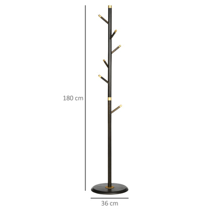 Homcom Vintage Coat Rack Stand Freestanding Hall Tree With 6 Hooks Bamboo Frame For Entryway Hallway Bedroom Walnut