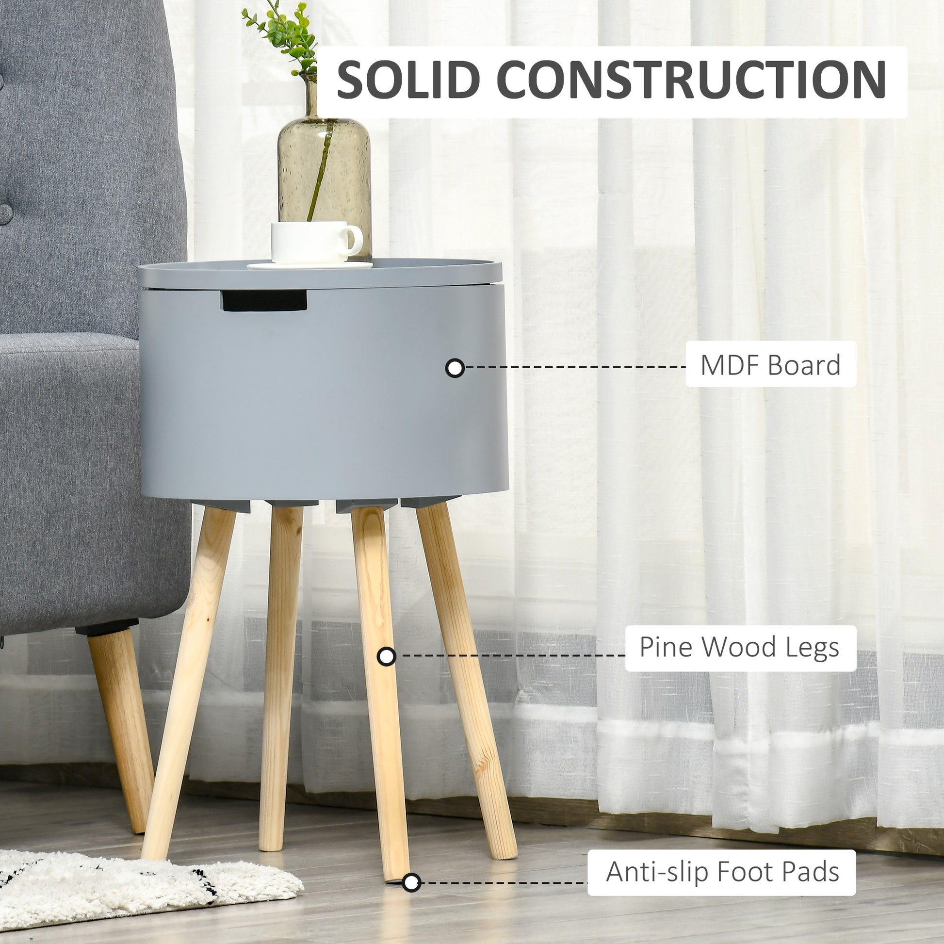 Homcom Modern Side Table with Hidden Storage Space