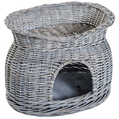 PawHut 2-Tier Elevated Cat Bed Basket W/Cushion-Grey