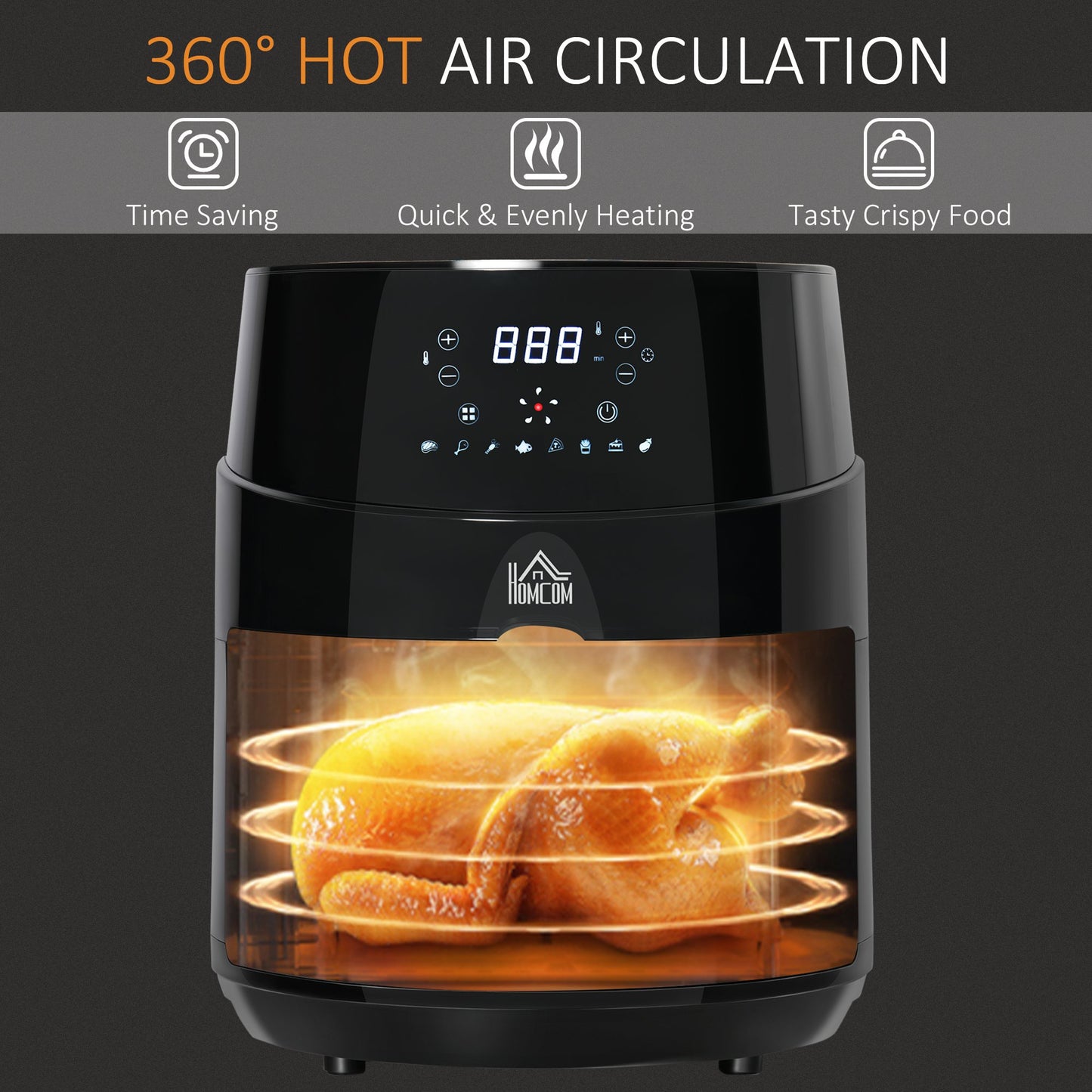 1500W 4.5L Air Fryer 8 Presets With Digital Display Black & Steel by Homcom