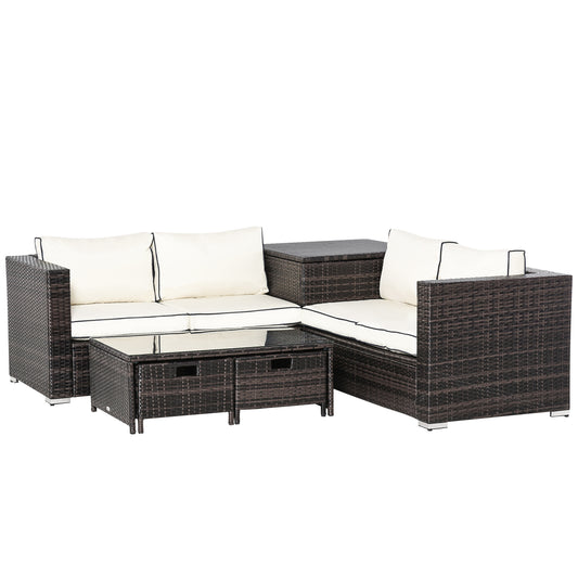 Outsunny 4 Pcs Rattan Wicker Garden Furniture Patio Sofa Storage & Table Set w/ 2 Drawers Coffee Table