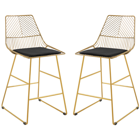 Homcom Set of 2 Bar stools Modern Counter Height Wire Metal Bar chairs for Kitchen