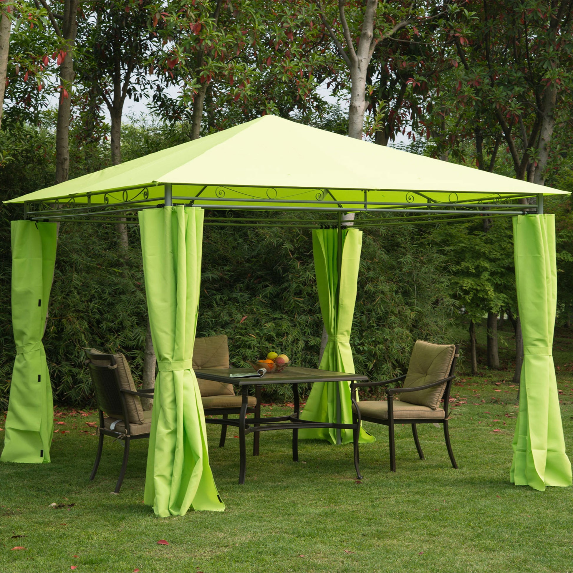 Outsunny 3 x 3 m Garden Metal Gazebo Marquee Patio Party Tent Canopy Shelter with Pavilion Sidewalls - Green