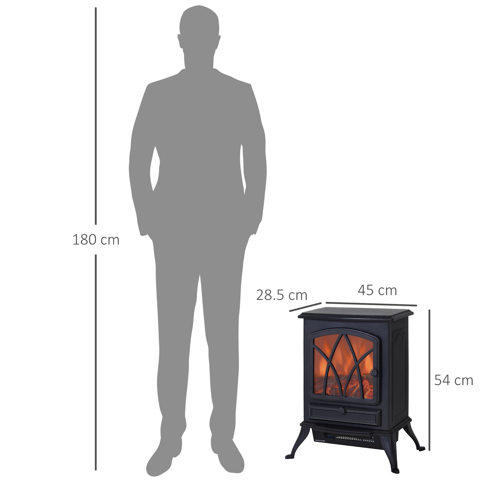 Homcom 1850W Flame Effect Electric Free Standing Fireplace W/Fan and Log Burning Stove Heater-Black