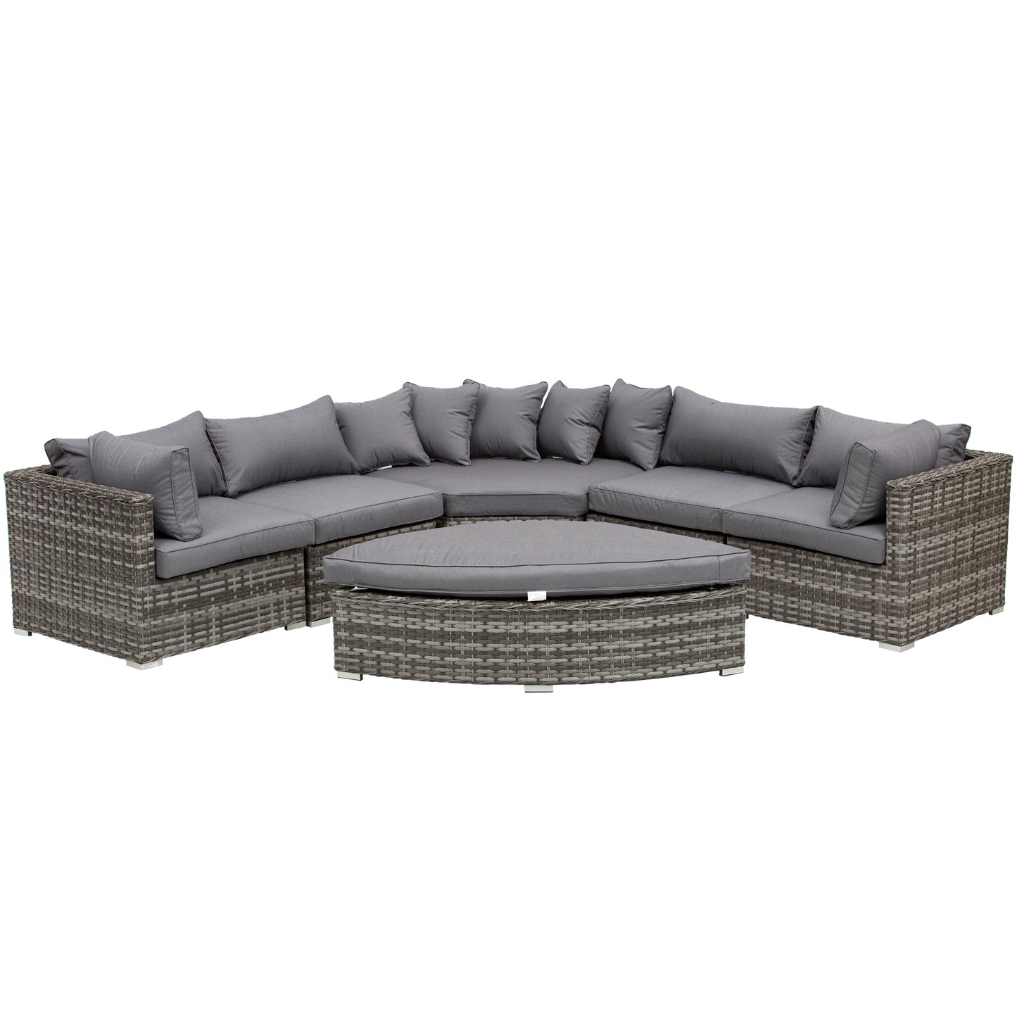 Outsunny 6 PCs Outdoor Rattan Wicker Sofa Set Bonzer Half Round Patio Conversation Furniture Set w/ Angled Corner Design