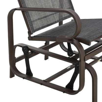 Outsunny 3 PCs Metal Outdoor Gliding Rocking Chair With Tea Table Patio Garden Comfortable Swing Chair Brown