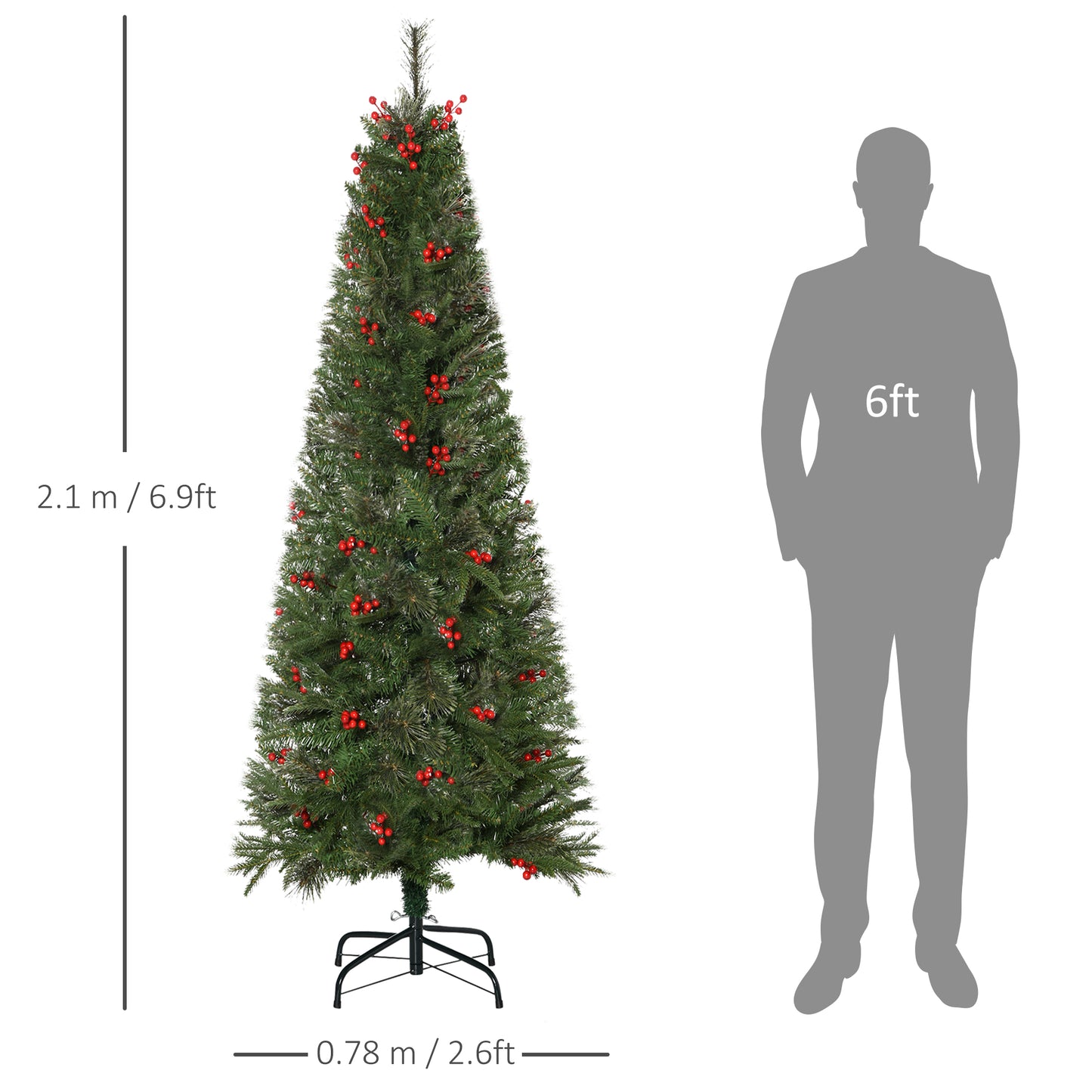 Homcom 7ft Pencil Artificial Christmas Tree with Realistic Branches