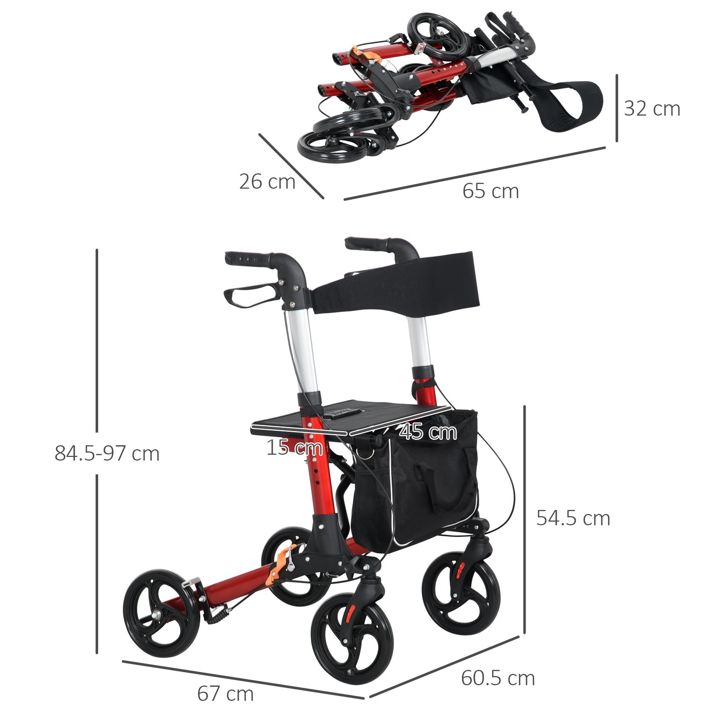 Homcom Folding Rollator Walker with Seat and Backrest