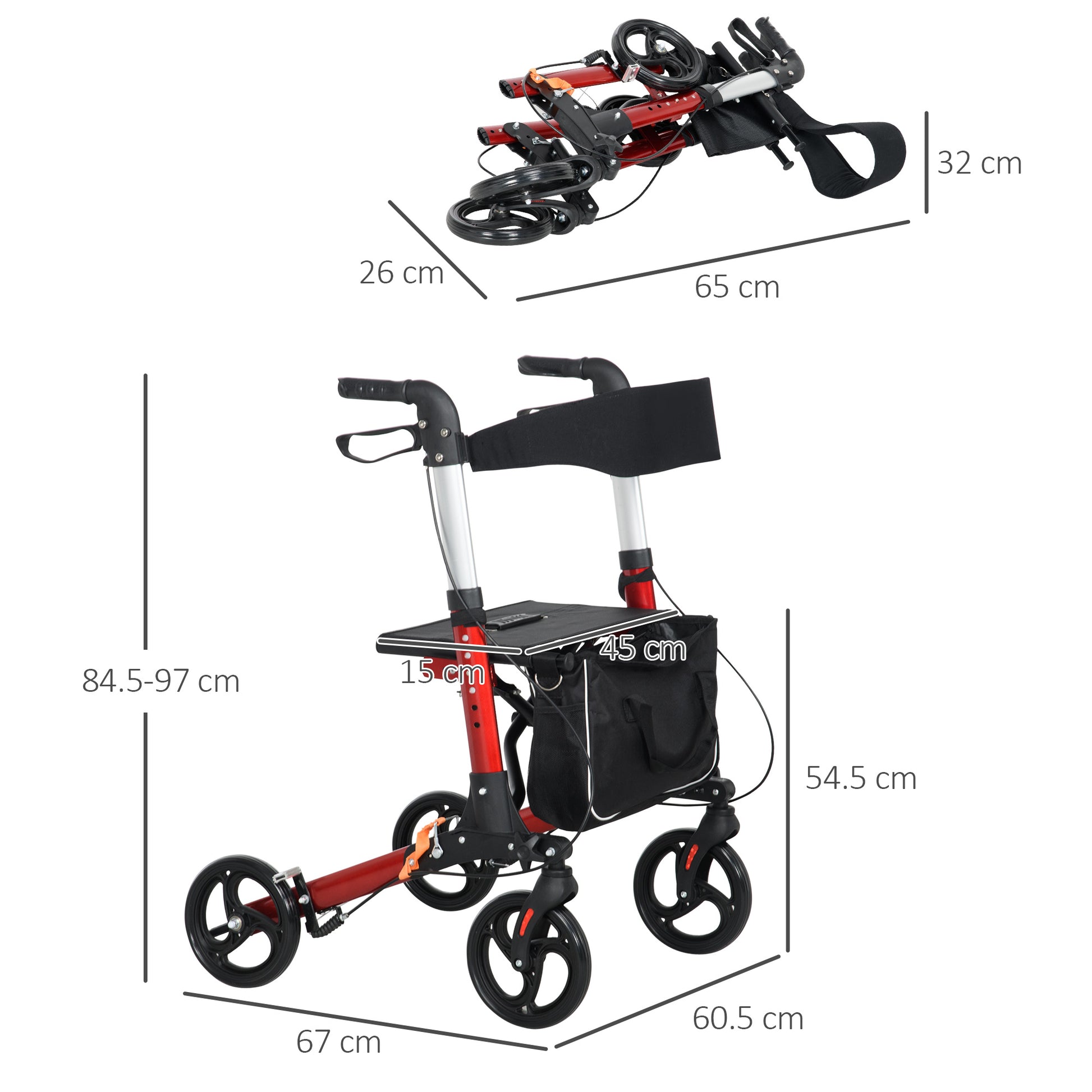 Homcom Folding Rollator Walker with Seat and Backrest