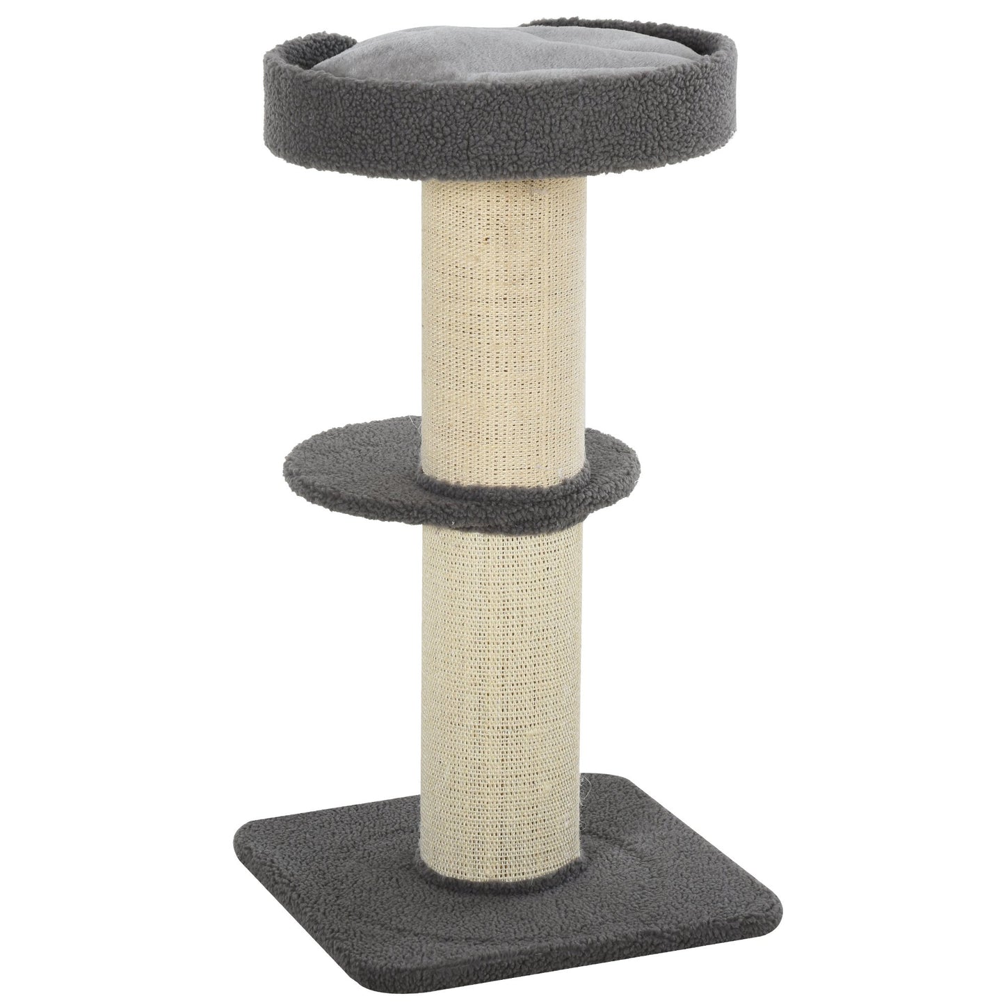 PawHut Cats 2-Tier Scratching Tree w/ Bed Grey