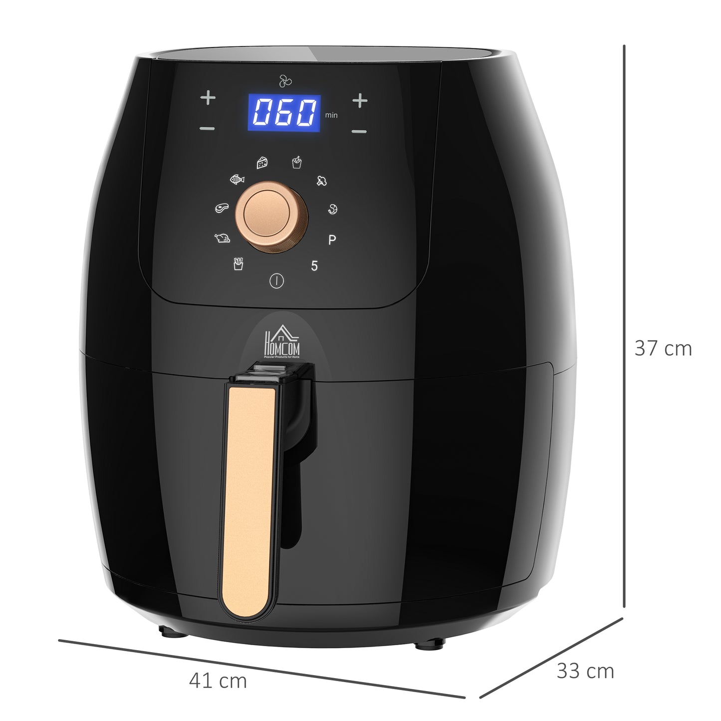 Homcom Air Fryers 1700W 5.5L with Digital Display Rapid Air Circulation System Adjustable Temperature 60 Min Timer for Healthy Oil Free Low Fat Cooking Nonstick Basket