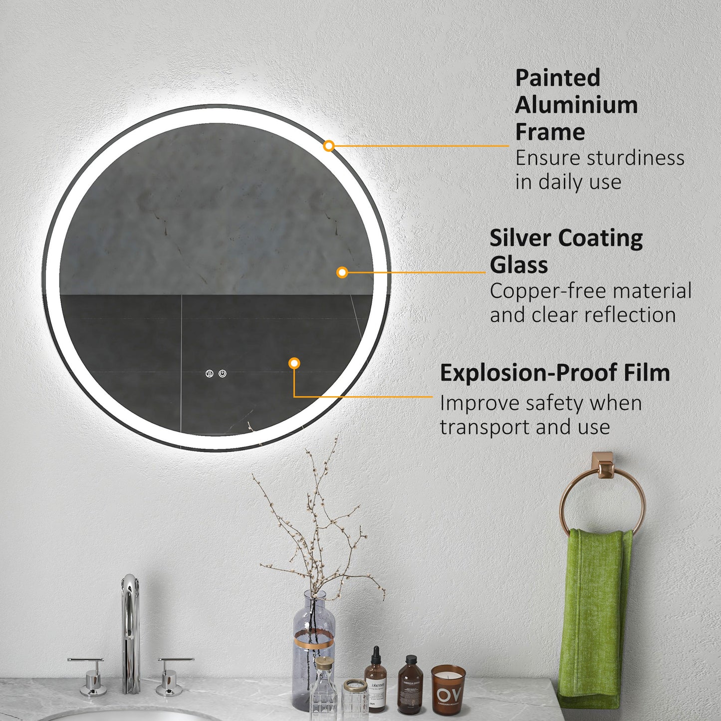 kleankin Round Bathroom Mirror with LED Lights