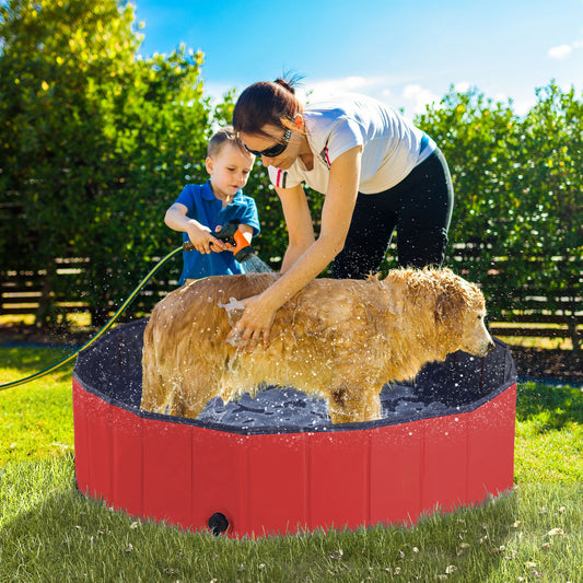 Pawhut Foldable Dog Paddling Pool Pet Cat Swimming Pool Indoor/Outdoor Collapsible Summer Bathing Tub Shower Tub Puppy Washer (?120  30H cm