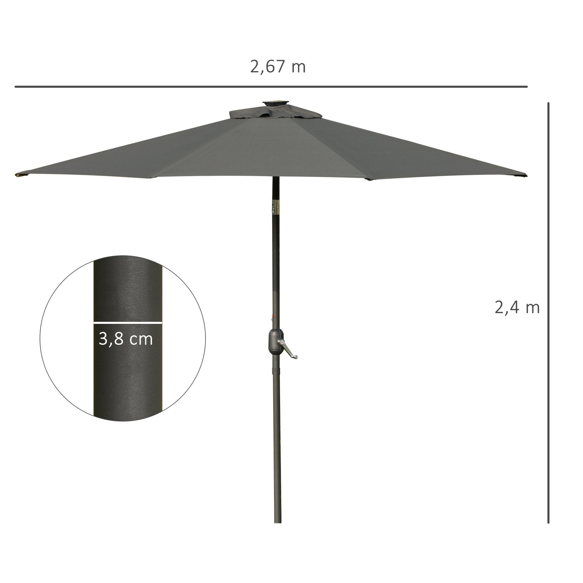 Outsunny 2.7m Patio LED Umbrella with Push Button Tilt/Crank 8 Rib Sun Shade Parasol