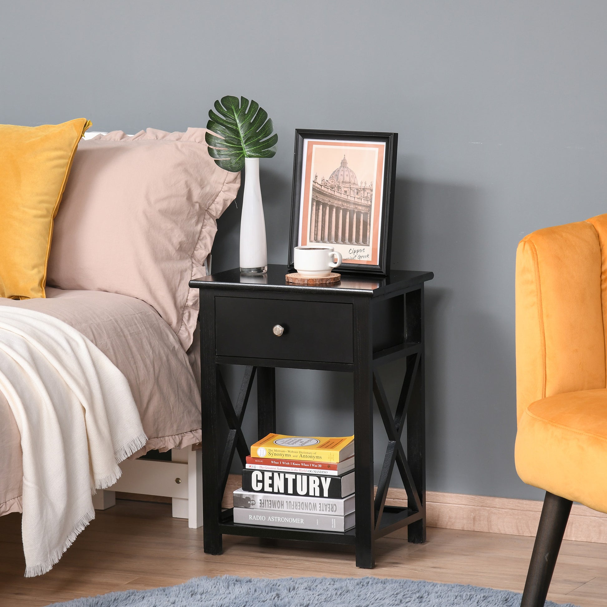 Homcom End Table?Sofa Side Table with Drawer X Bar Bottom Storage Shelf