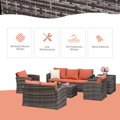 Outsunny 6 Piece Outdoor Rattan Wicker Sofa Set Sectional Patio Conversation Furniture Set w/ Storage Table & Cushion Mixed Brown