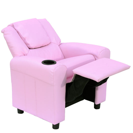 Homcom Kids Children Recliner Lounger Armchair Games Chair Sofa Seat PU Leather Look w/ Cup Holder (Pink)