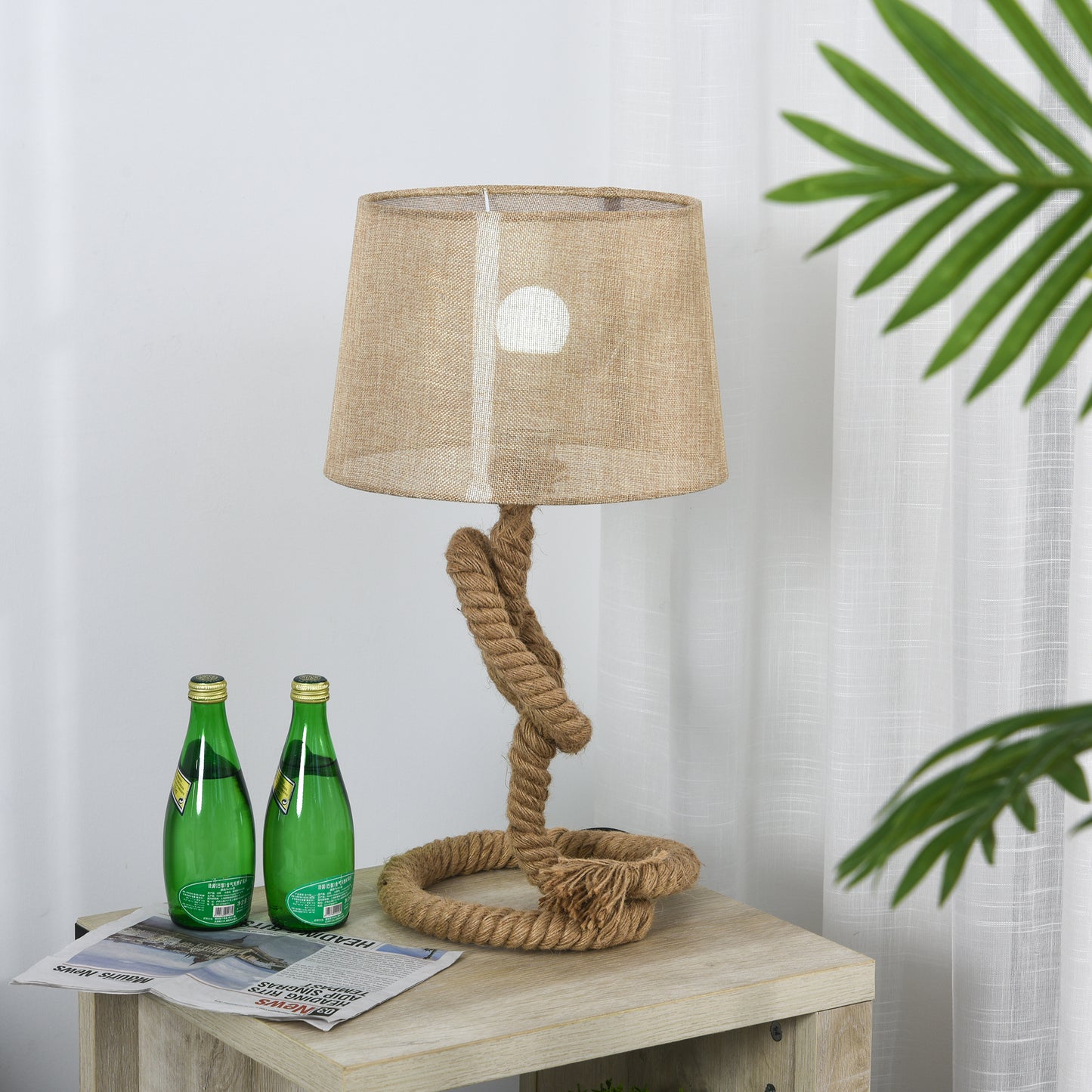 Homcom Nautical Style Table Lamp With Fabric Lampshade Metal Frame Power Switch