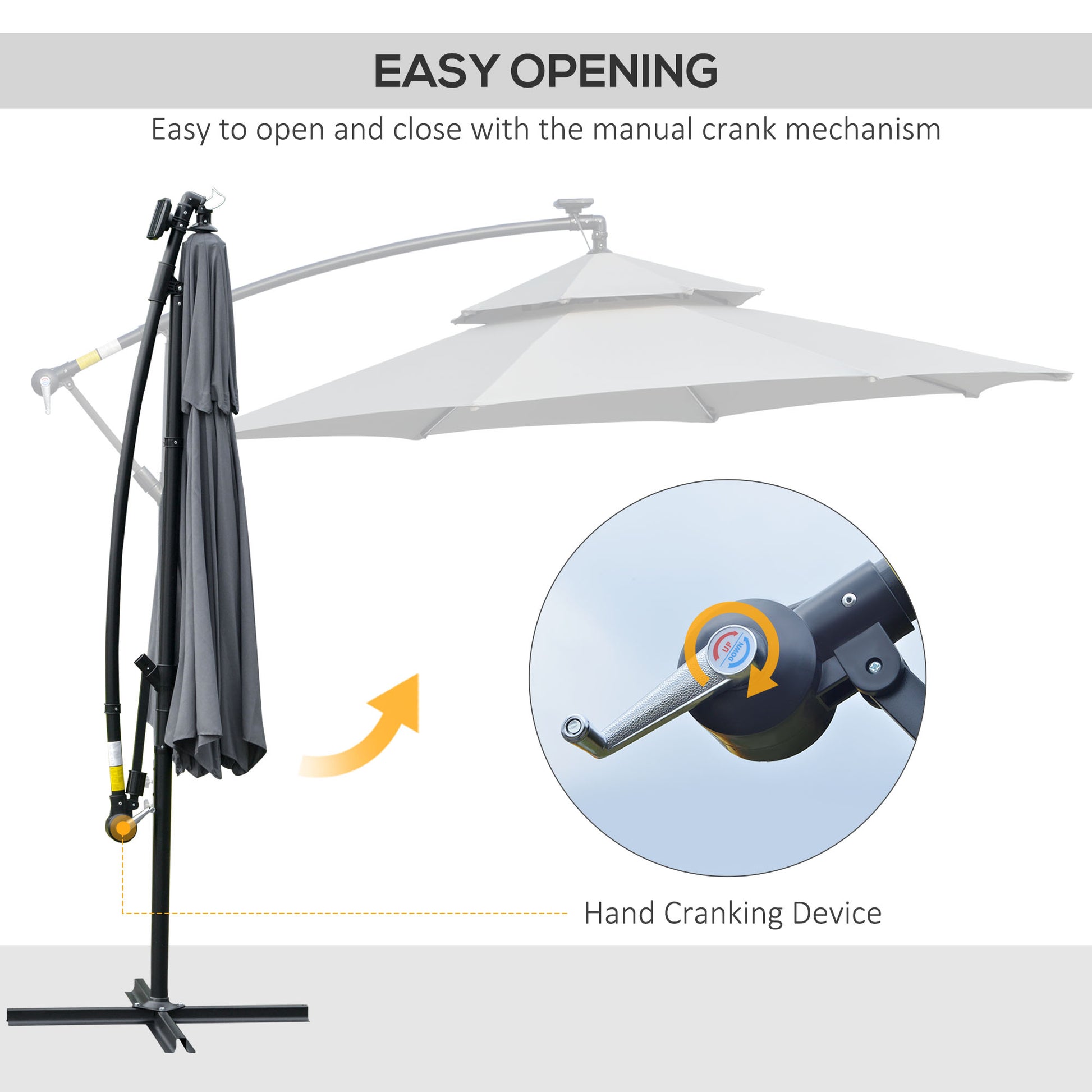 Outsunny 3(m) Cantilever Banana Parasol Hanging Umbrella with Double Roof