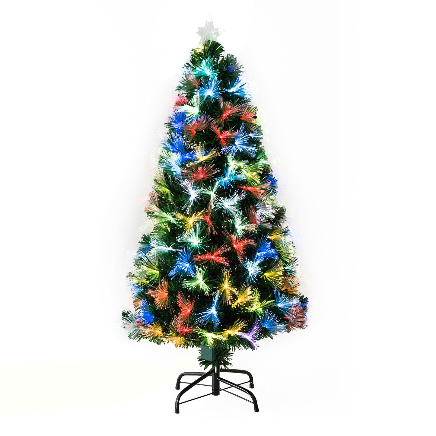 Homcom 4FT Tall Artificial Tree Fiber Optic Colorful LED Pre-Lit Holiday Home Christmas Decoration with Flash Mode - Green