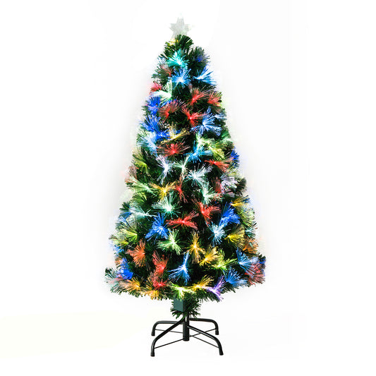 Homcom 4FT Tall Artificial Tree Fiber Optic Colorful LED Pre-Lit Holiday Home Christmas Decoration with Flash Mode - Green