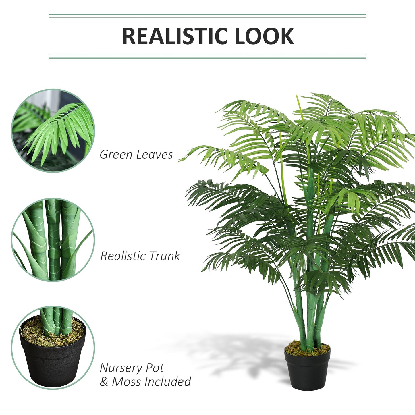 Outsunny 125cm/4FT Artificial Palm Plant Decorative Tree with 18 Leaves Nursery Pot Fake Plastic Indoor Outdoor Home Office Décor