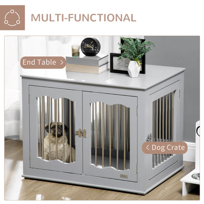 PawHut Dog Crate End Table Furniture Style Dog Cage w/ Three Doors