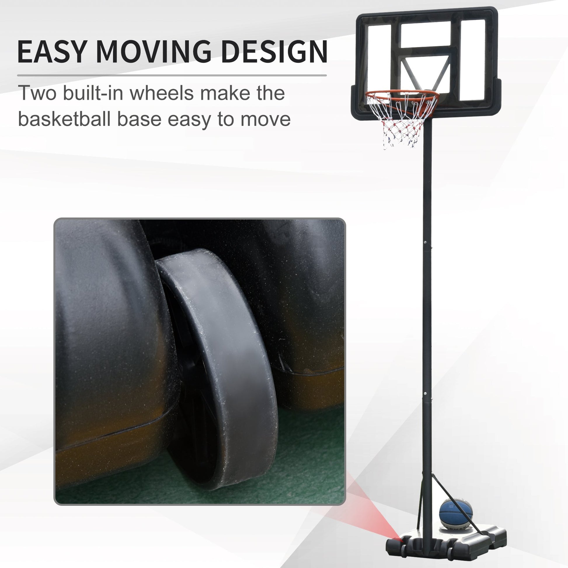 Homcom Portable Basketball Hoop Stand 231-305cm Height Adjustable w/ Moving Wheels