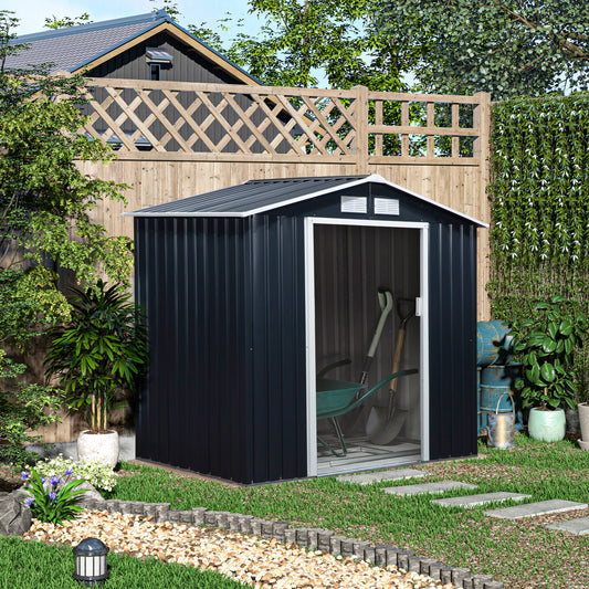 Galvanised 7x 4' Double Door Reverse Apex Garden Store Lockable Steel Dark Grey by Steadfast