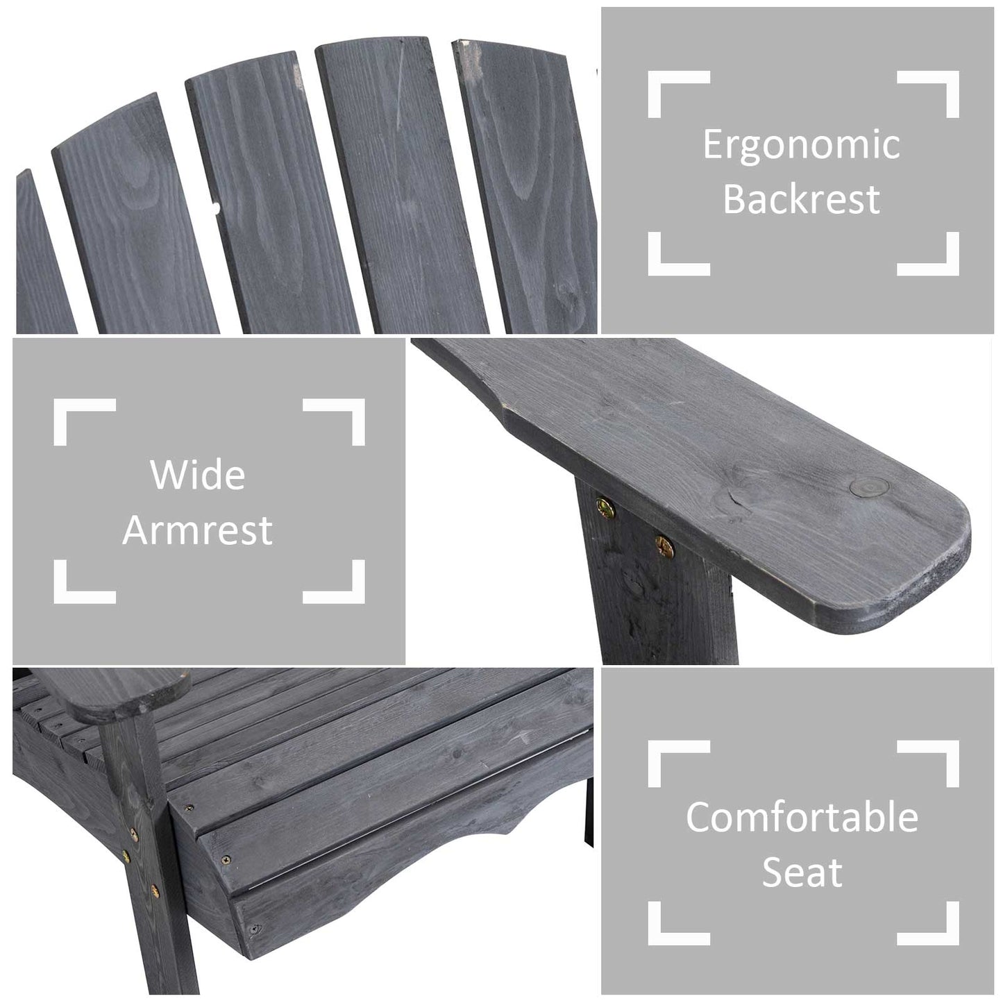 Outsunny Wooden Outdoor Double Adirondack Chairs Loveseat w/ Center Table and Umbrella Hole