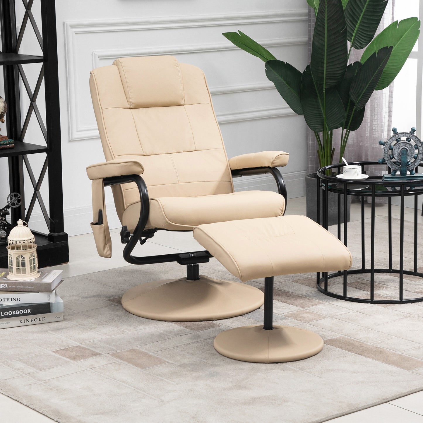 Homcom Manual Sofa Reclining Armchair PU Leather Massage Recliner Chair and Ottoman