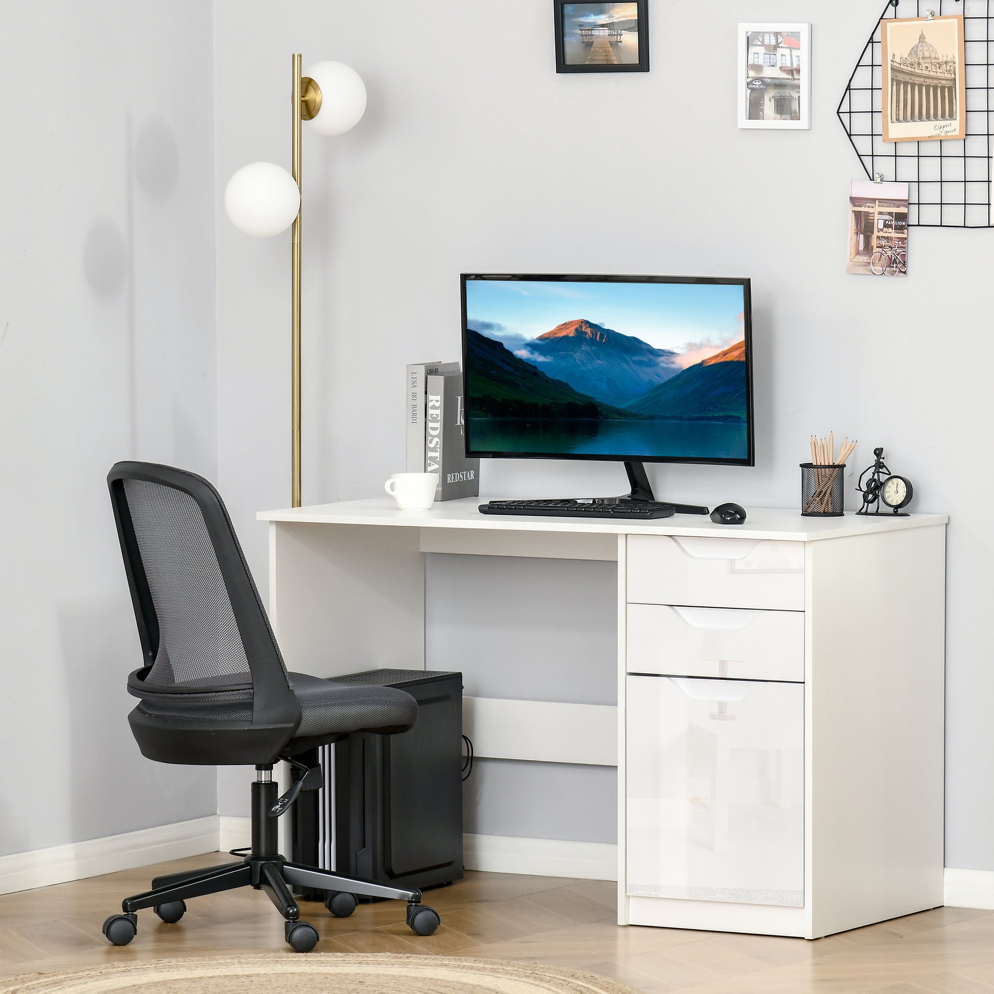 Homcom High Gloss Computer Desk with Drawers