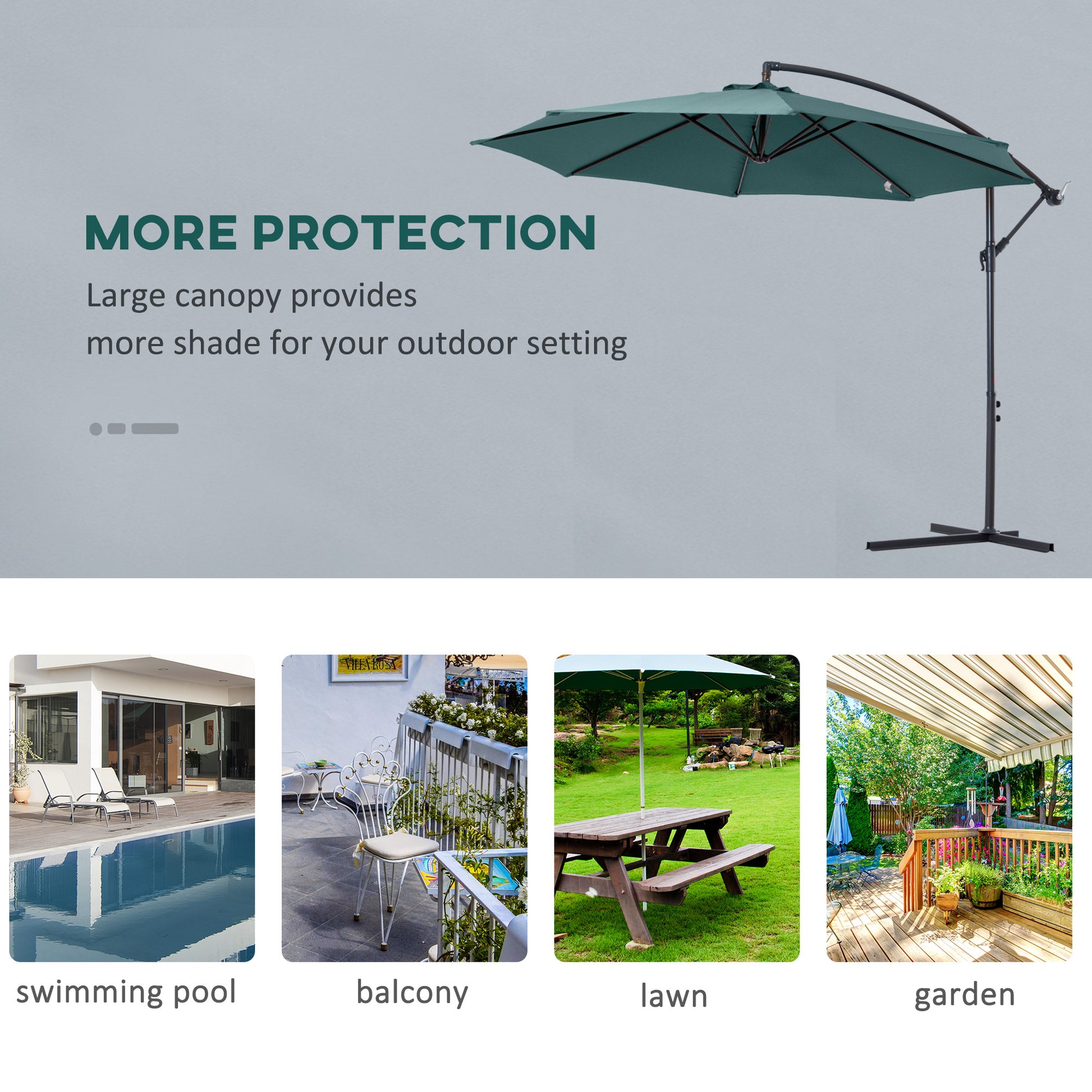 Outsunny 3(m) Garden Banana Parasol Hanging Cantilever Umbrella with Crank Handle