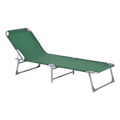 Outsunny Reclining Sun Lounger Chair Folding Camping Bed with 4-Position Adjustable Backrest