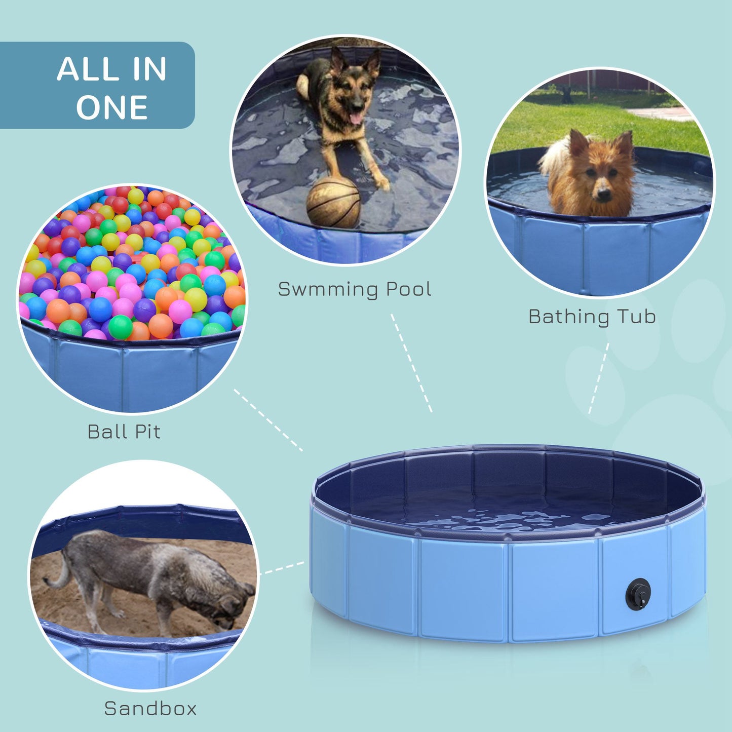 PawHut Foldable Dog Paddling Pool Pet Cat Swimming Pool Indoor/Outdoor Collapsible Summer Bathing Tub Shower Tub Puppy Washer (?80 × 20H cm