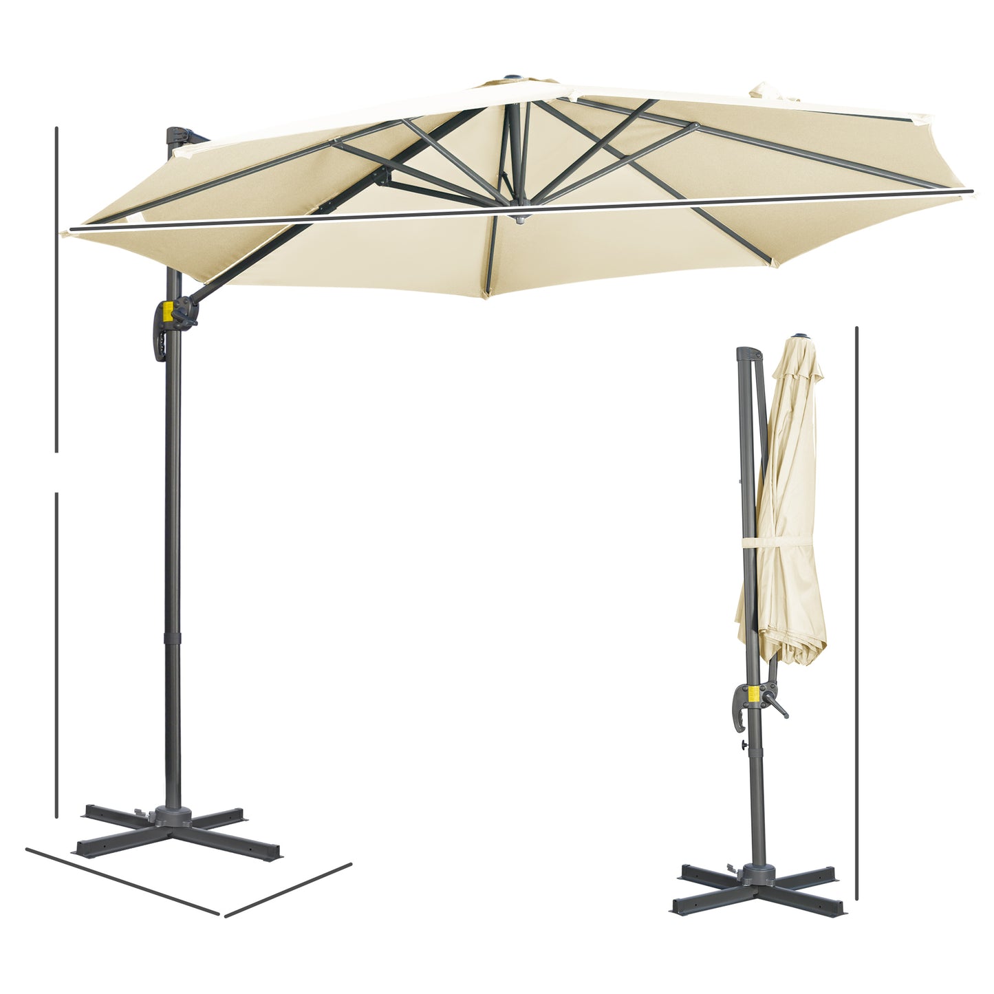 Outsunny 3 x 3(m) Cantilever Parasol with Cross Base