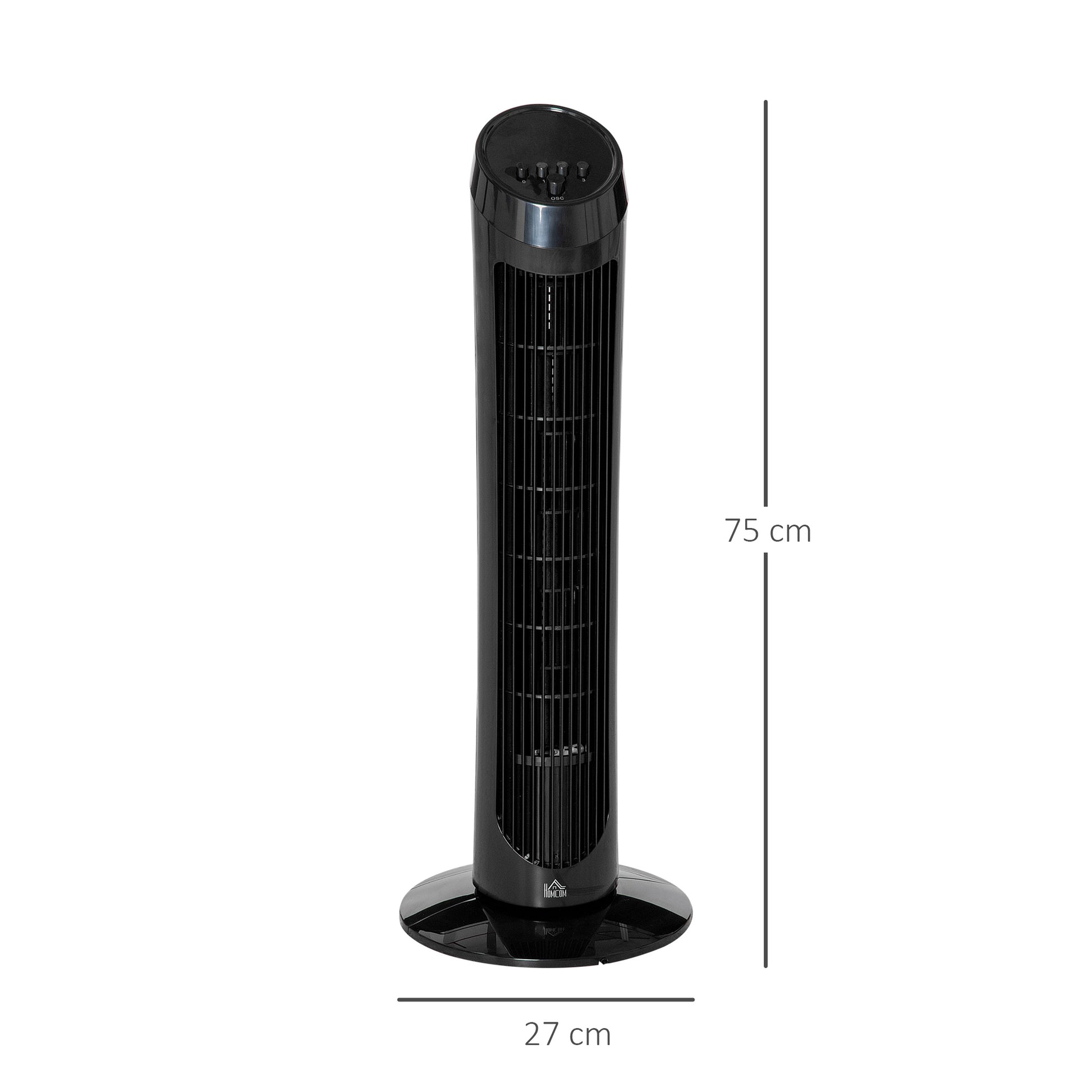 Homcom 30" Oscillating Tower Fan 3 Speed Mode Ultra Slim Indoor Air Refresher Cooling Machine Noise Reduction - Black