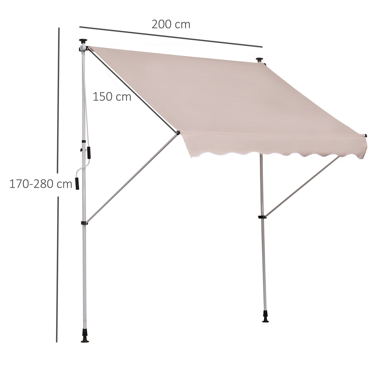 Outsunny 2x1.5m Adjustable Outdoor Aluminium Frame Awning Beige