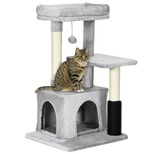 Cat Tree Tower Climbing Activity Center Kitten Furniture with Sisal Post Scratching Massage Toy 48 x 48 x 80cm Light Grey-0