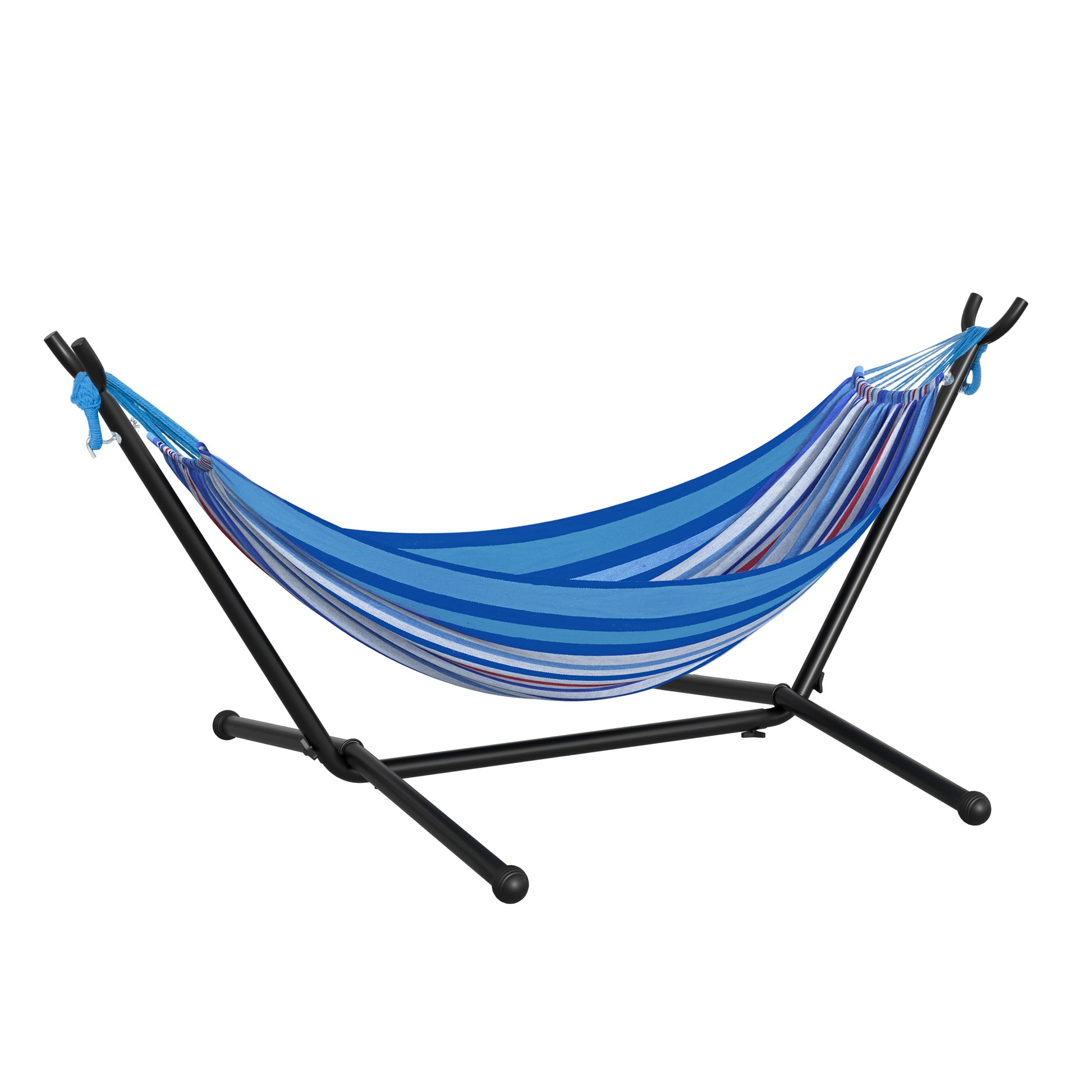 Outsunny 277 x 121cm Hammock with Metal Stand Portable Carrying Bag 120kg White Stripe