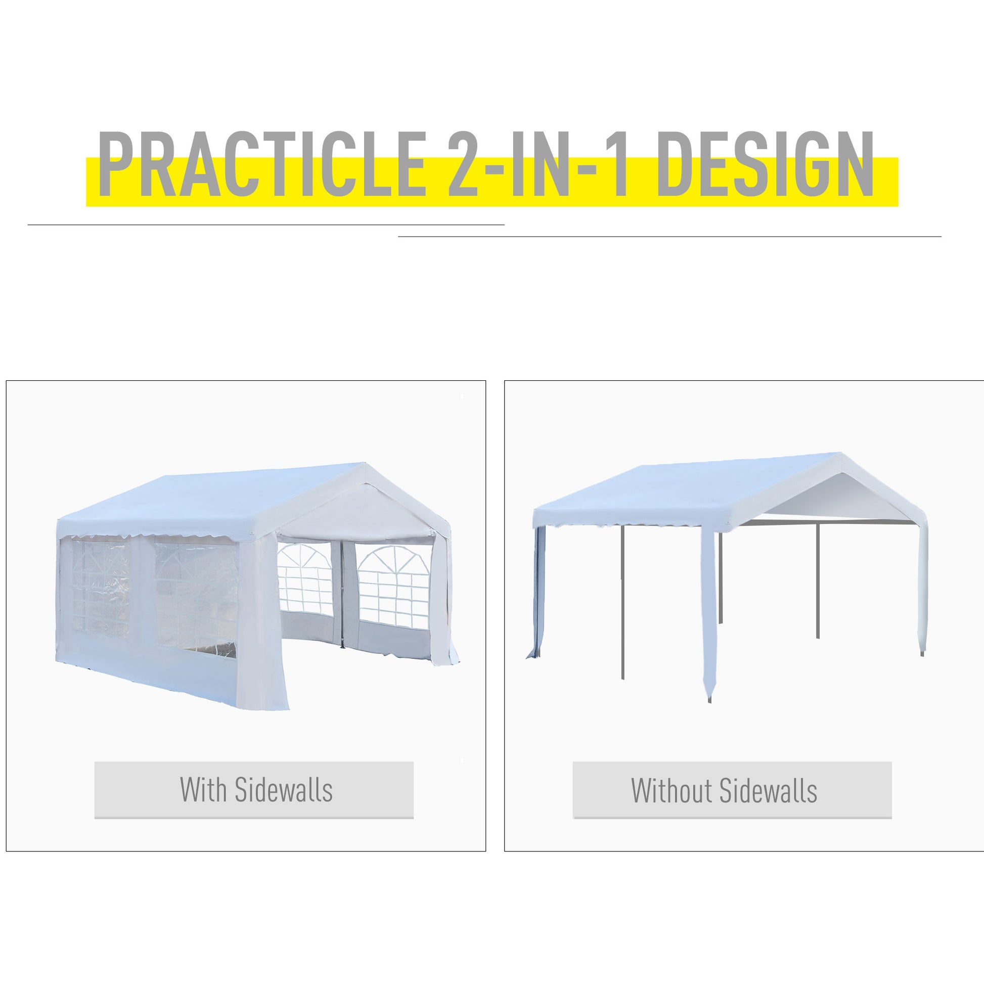 Outsunny 4M X 4 M Garden Gazebo Portable Carport Shelter With Removable Sidewalls & Doors Party Tent Shelter Car Canopy