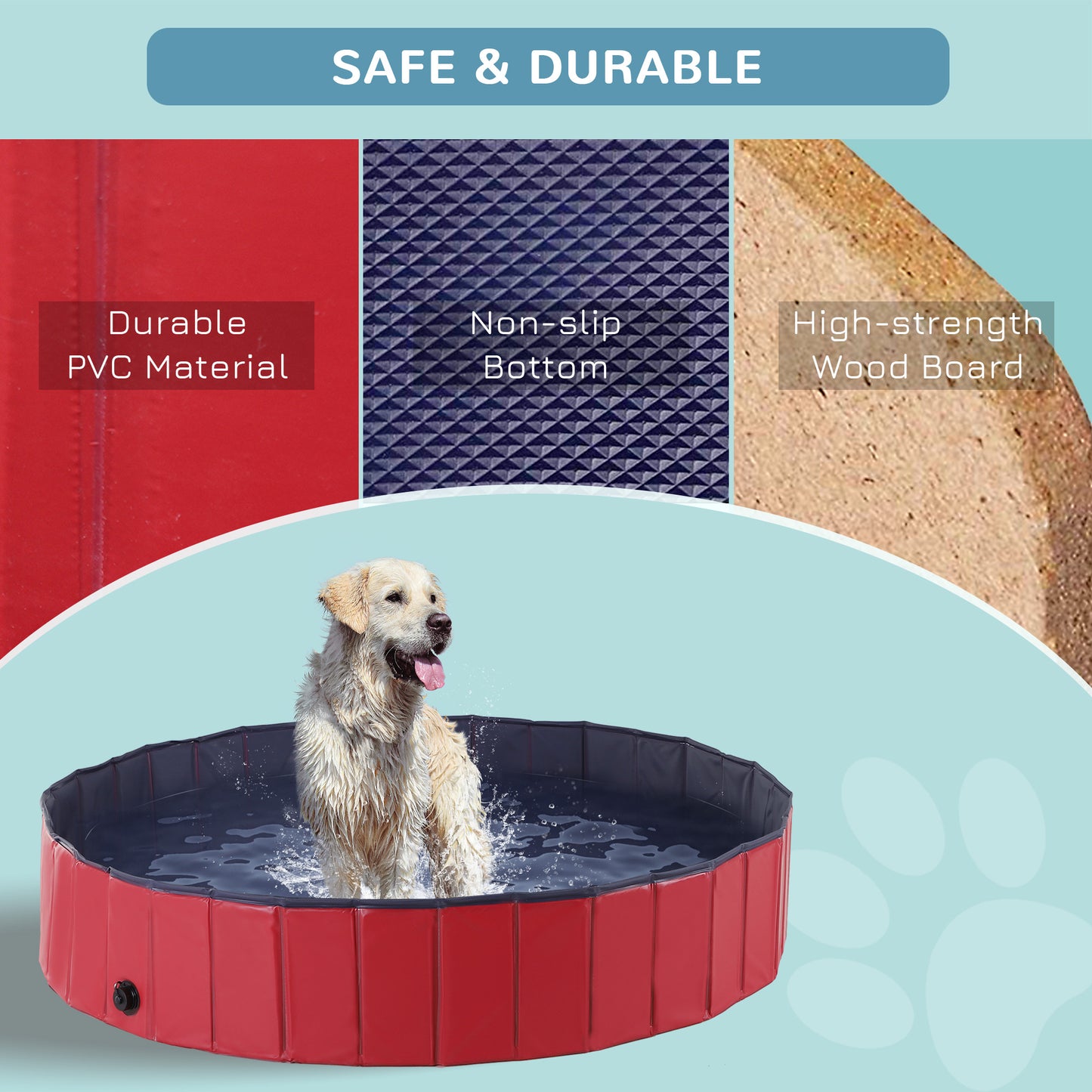 PawHut ?160 x 30H cm Pet Swimming Pool - Red/Dark Blue PVC