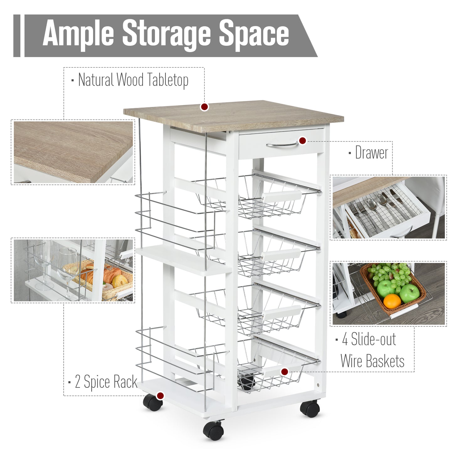 Homcom Rolling Kitchen Cart