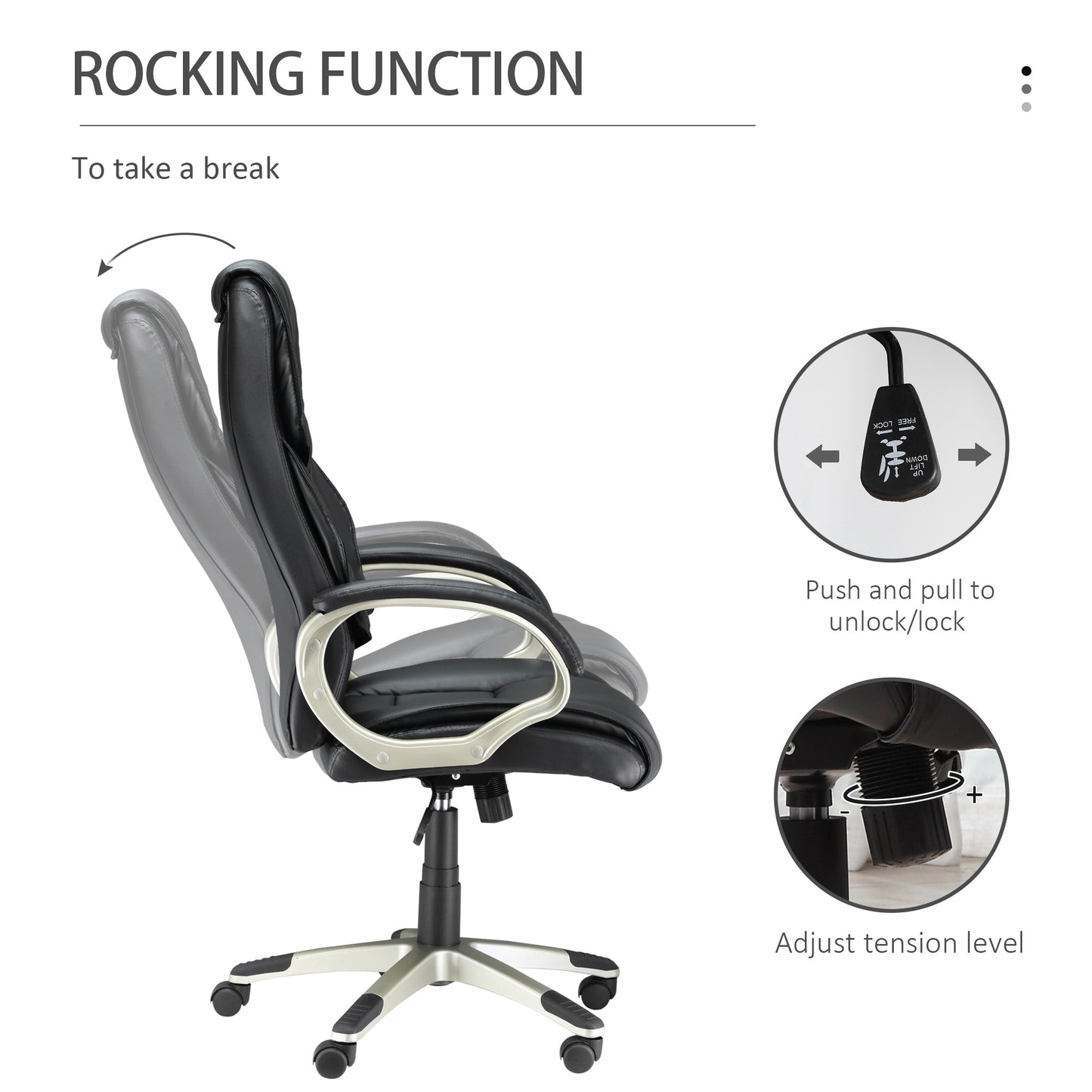 Homcom Home Office Chair High Back Computer Desk Chair With Faux Leather Adjustable Height Rocking Function Black