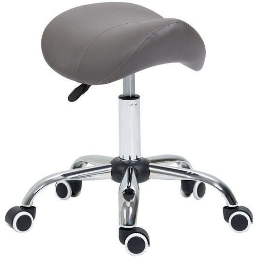 Homcom Cosmetic Stool 360° Rotate Height Adjustable Salon Massage Spa Chair Hydraulic Rolling Faux Leather Saddle Stool