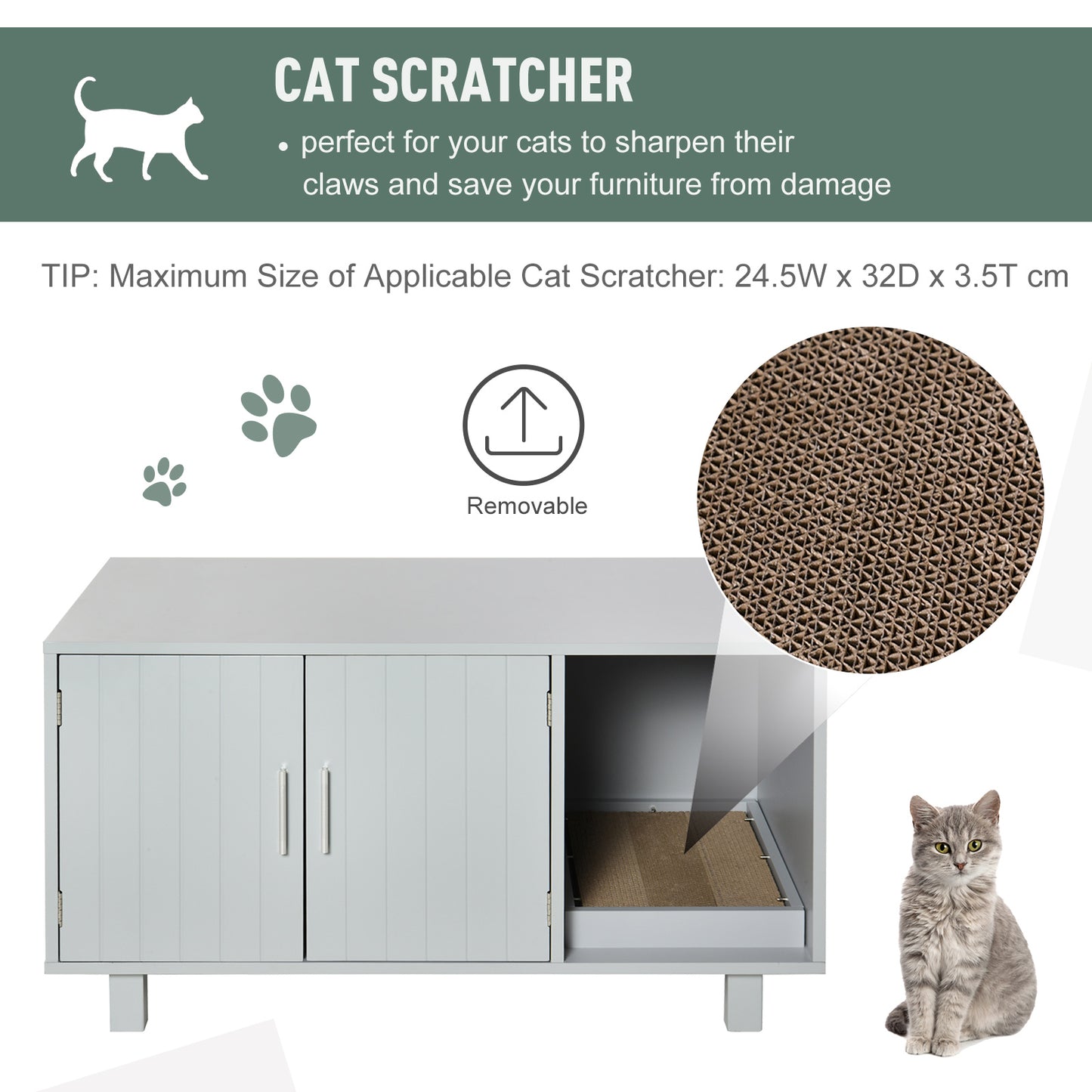 PawHut Indoor Feline Cat Box Furniture Kitty Table w/ Scratch & Magnetic Doors